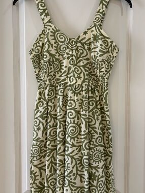 Japna Olive Green and Cream Printed Midi Sundress XS